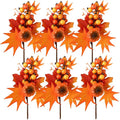 6 Pack Fall Stems Artificial Berry Picks Fall Picks with Pumpkin Maple Leaves Branches Decorations for Harvest Autumn Thanksgiving Day Flower Arrangements Wreaths Indoor Outdoor Home Decor