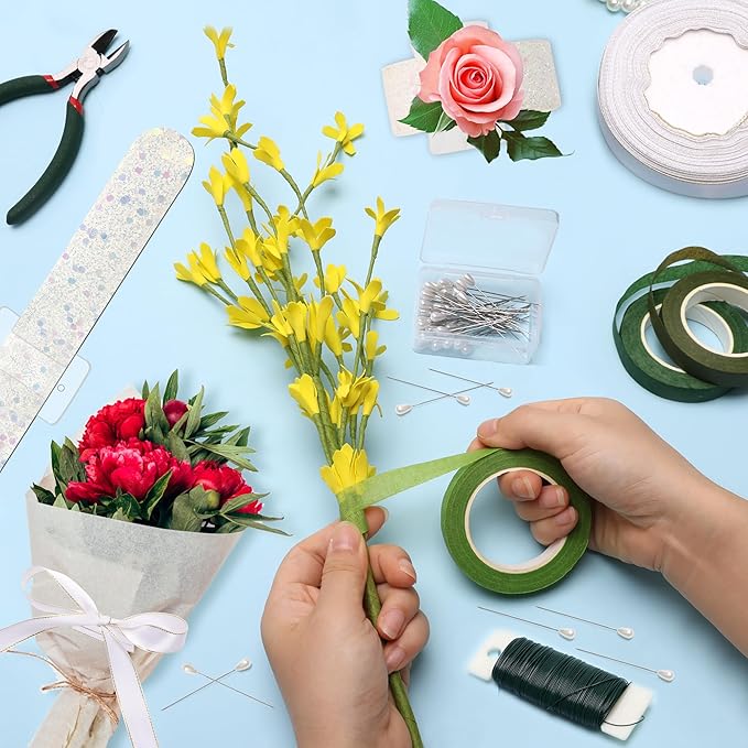 161 PCS DIY Wrist Corsage Making Kit with 5P Wrist Corsage Bracelets, Floral Wire and Cutter, Floral Tape, Pin, Ribbon for Wedding Party Boutonniere Supplies