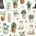 Peel and Stick Modern Cute Animal Wallpaper Removable Cat Potted Plants 17.7" x 118.11" Wall Paper Watercolor Self Adhesive Contact Paper for Classroom Bedroom Laundry Room Bathroom