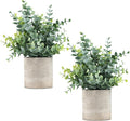 2 Pack Small Fake Plants Eucalyptus Potted Artificial Plants for Shelf Desk Home Bathroom Farmhouse Room Coffee Table Decor (Sage Green)