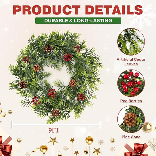 1PC 9FT Artificial Norfolk Pine Garlands, Real Touch Winter Christmas Garland, Green Artificial Greenery Garland for Table, Mantle, Wall, Indoor, Outdoor Christmas Decorations (1, 9FT)