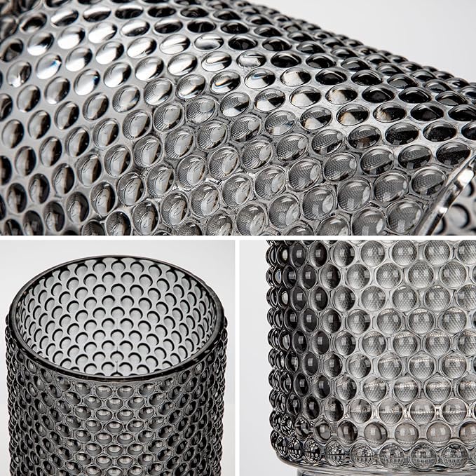 Grey Vase Glass Cylinder Vase, 5.5" H x 8" W Flower Vases Decorative Modern Wide Mouth Vase Bubble Glass Vases for Centerpieces Mantel Shelf Table Home Decor