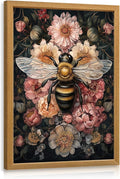 LLEEMPI William Morris Wall Art, Vintage Bee Floral Wall Decor, Insect Flower Canvas Painting, Abstract Nature Botanical Poster Print for Living Room Bedroom Kid Room Hallway Wood Framed 12x16 inch
