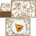 100 Pcs Brown Floral Paper Placemat Scalloped Disposable Chinoiserie Paper Table Placemats Brown Place Mats for Birthday Wedding Banquet Holiday Party