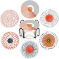 Table Coaster for Drinks Set of 6, Coral Watercolor Series Round Ceramic Coasters,with Cork Base and Metal Holder,Great Housewarming Birthday Gifts,Home Decor