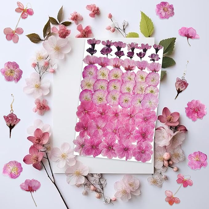 51 Pcs Real Natural Cherry Blossom Dried Pressed Flowers - Delicate Pink Florals for Resin Jewelry, Candle Making, Frame Decor & DIY Craft Projects
