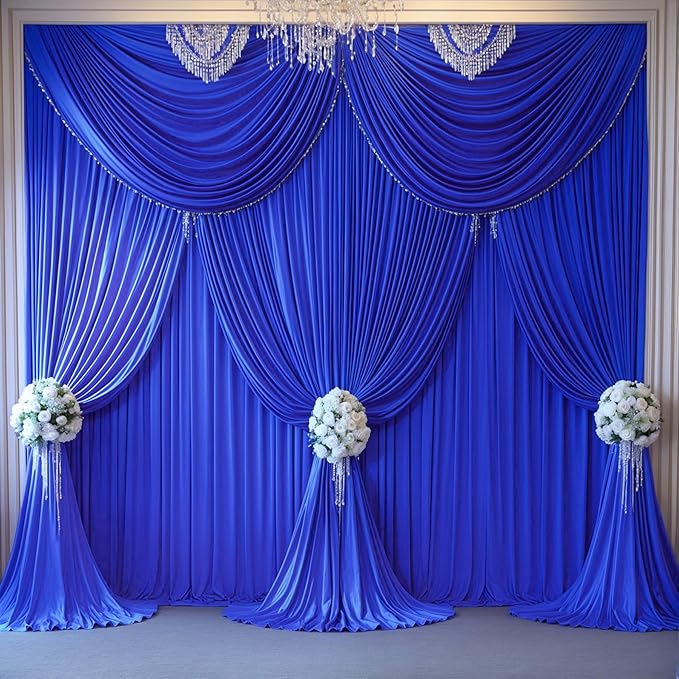 Royal Blue Backdrop Curtains 10 Panels - Wrinkle-Free Polyester Photography Drapes for Baby Shower & Birthday Party - 40 X 10FT