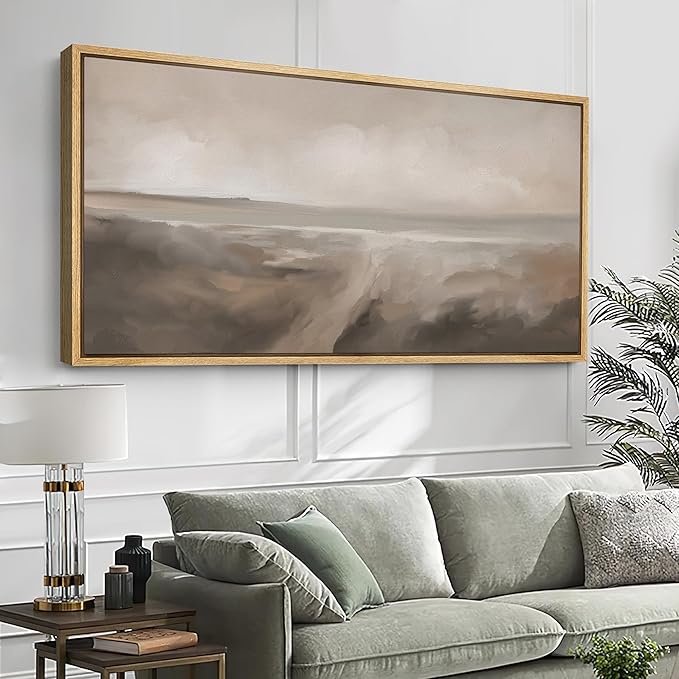 SIGNFORD Extra Large Framed Canvas Print Wall Art Neutral Seascape Soft Coastal Landscape Illustrations Modern Art Relax/Calm Warm for Living Room, Bedroom, Office - 60"x30"