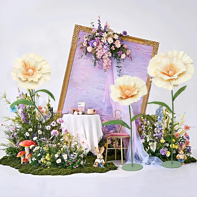 Giant Fake Flowers 5.77FT Champagne Large Paper Flowers 3D Artificial Floral Wedding Decorations for Birthday Party Outdoor Banquet Event Home Backdrop Decor