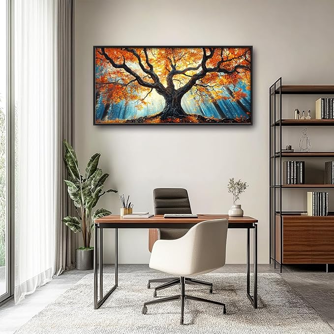 Extra Large Tree of Life Framed Wall Art for Living Room,Fall Autumn Forest Sunrise Landscape Pictures Wall Decor,Nature Canvas Print Painting Modern Artwork Bedroom Office Bathroom 60L x 30W