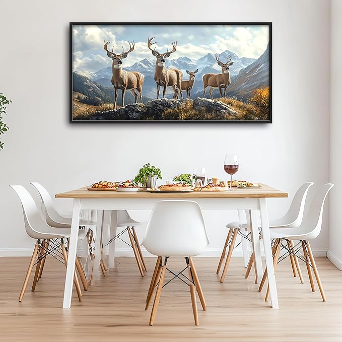 Mountain Elk Deer Large Wall Art Framed Farmhouse Wall Decor for Living Room Rustic Deer Pictures Oversized Canvas Print Painting Modern Extra Large Framed Artwork for Bedroom Office 60"x30"