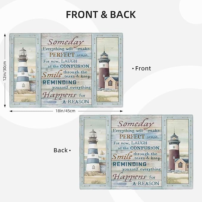 Lighthouse Placemats Set of 4 Nautical Lighthouse Table Mats Washable Place Mats for Home Party Indoor Kitchen Dining Table Decoration 12x18 Inch