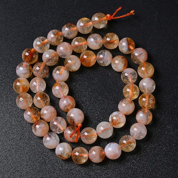 12MM 32PCS Natural Stone Citrine A Grade Quartz Crystal Loose Beads for Jewelry Making DIY Bracelet Necklace 1 Strand 15’’
