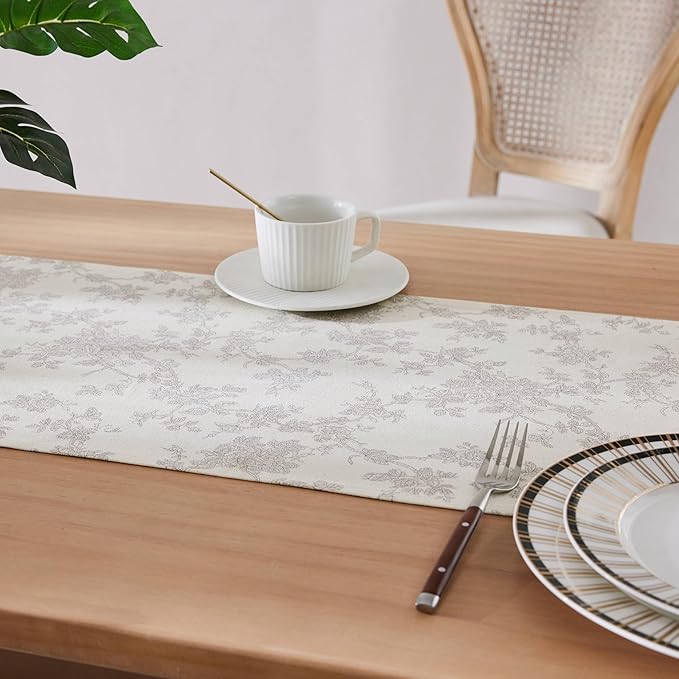 100% Cotton French Pastoral Table Runners, 13x48 Inch Grey Farmhouse Table Runners 48 Inches Long, Vintage Flowers Print Home Decors