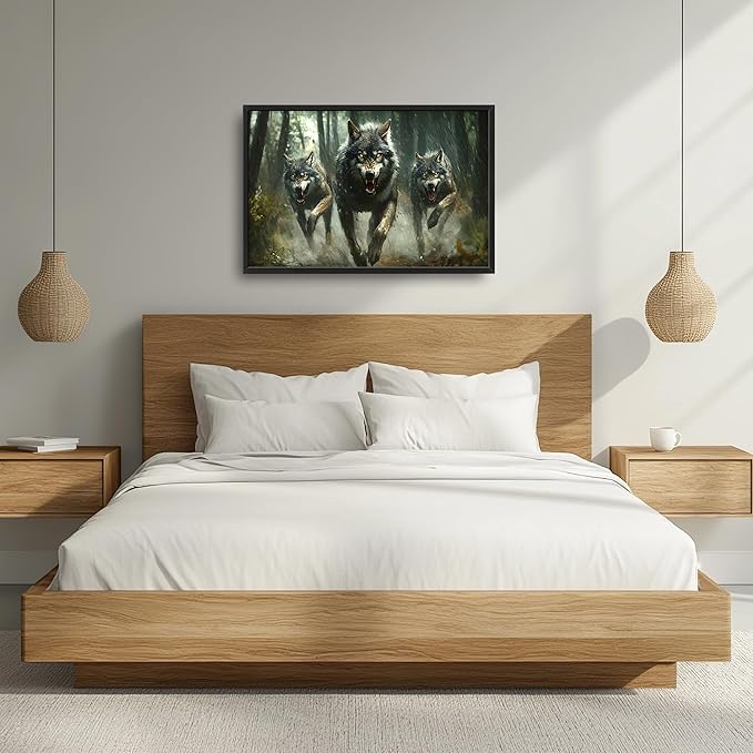 Forests Wolf Large Decor Wall Art Wolves Framed Pictures for Living Room, Animal Oversized Canvas Print Painting Modern Extra Large Framed Artwork for Bedroom Office Home Decor 36"x24"
