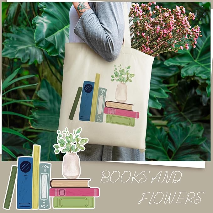 Sweetude 8 Pcs Christmas Book Lovers Club Gifts Bulk Canvas Tote Bags Bookish Librarian Reader Gift for Women Teacher Present(Book)