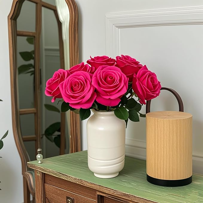 DuHouse 10pcs Fake Roses Artificial Silk Flowers Faux Rose Flower Long Stems Bouquet for Arrangement Wedding Centerpiece Party Home Kitchen Decor(Hot Pink)