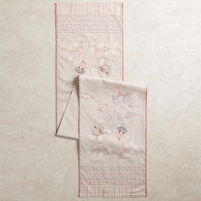 Maison d' Hermine Tablerunners 100% Combed Cotton Premium Decorative Tablerunner Table Cover, Dinner, Wedding & Dining, Society Florals, Double Layer - (14.50"x72")