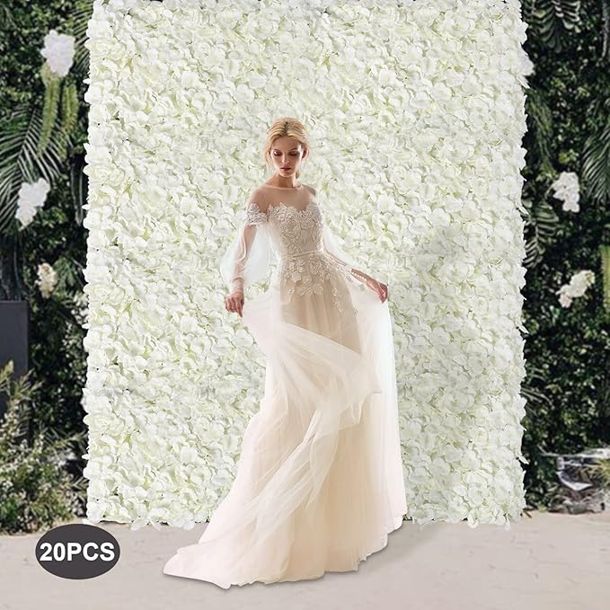 Flower Wall Panel Floral Backdrop,20Pack Flower Wall Decor,Silk Rose Wall, Artificial Flower Backdrop Faux Flower Panel for Wedding