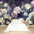 Black Floral Wallpaper Bedroom Purple Botanical Flowers Leaf murals Living Room tv Background Large Wall Mural Aesthetic Room Decor - 137"x96" Not Peel and Stick