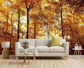 Beautiful Fall Colors in The Forest Wallpaper, Bedroom, Living Room, Bathroom Background Wall Decor Forest Yellow Leaves Mural（Non-self-Adhesive）