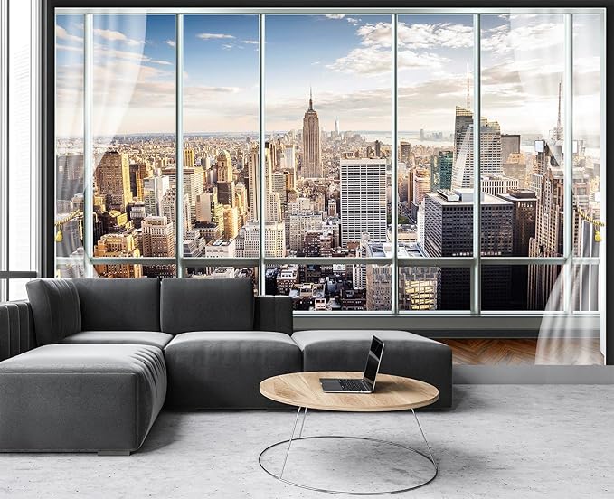 Cliouar-3d Window Building Bedroom Living Room Mural Wallpaper 103" x 69"(Not Self-Adhesive)
