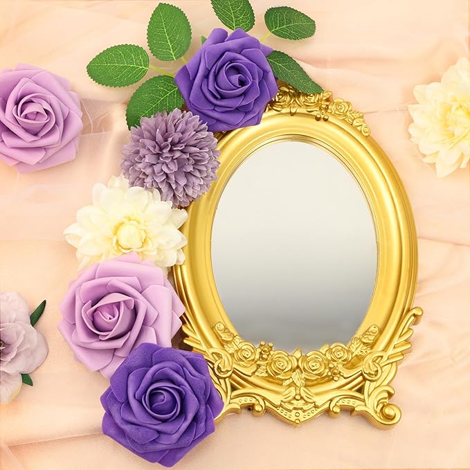 SITUMEIZI Roses Artificial Flowers Combo Purple Flowers Silk Foam Flowers with Stems for DIY Bridal Wedding Bouquet Baby Shower Party Home Decor Floral Arrangements 23pcs