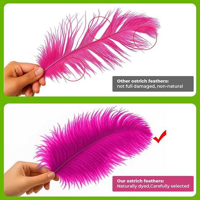 Piokio 20pcs Natural Hot Pink Ostrich Feathers 10-12 inch (25-30cm) Bulk Feathers for Home Decoration and DIY Clothing and DIY Clothes Decoration, Gatsby Decorations