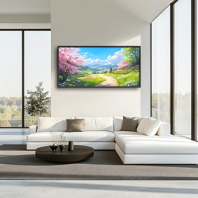 Mountain Trees Large Wall Art Framed Nature Scenery Wall Decor for Living Room Country Road Pictures Oversized Canvas Print Painting Modern Extra Large Framed Artwork for Bedroom Office 60"x30"
