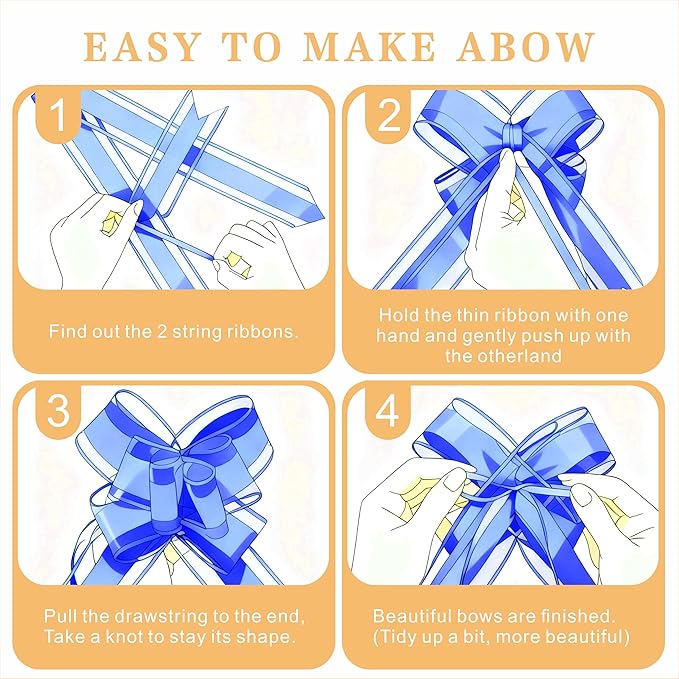 24PCS Navy Blue Pull Bows for Gift Wrapping, 6" Large Pre-Tied Decorative Bows for Christmas, Wedding, Birthday, Party Decorations, Reusable Instant Floral Decors for Gifts, Bouquets,Baskets