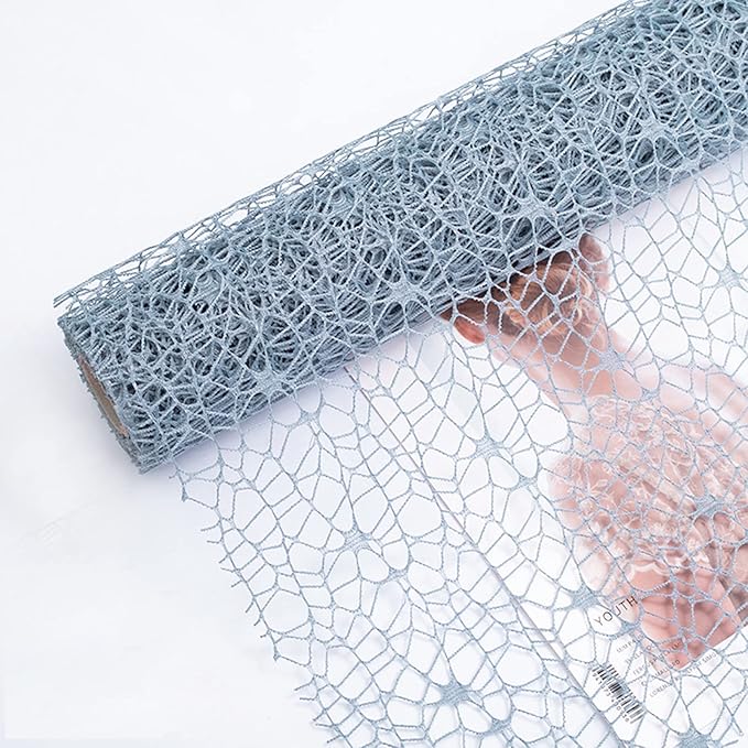 Korean Jacquard Net Mesh Openwork Floral Wrapping Paper 1 Roll Florist Supplies Flower Bouquet Wrapping Paper Floral Supplies for Fresh Flowers, 50cm x 5 Yard (Smoke Blue)