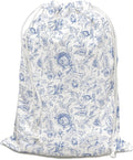 DSHFG Chinoiserie Blue Toile Floral Birthday Drawstring Gift Wrap Bags, Chinoiserie Baby Shower Drawstring Gift Bags Canvas, Blue and White Small Happy Birthday Bag, Gifts for Women, 10x13 Inch