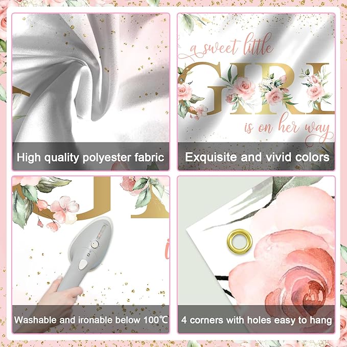 Avezano Girl Baby Shower Backdrop Pink Floral Sweet Baby Baby Shower Banner A Sweet Little Girl is on Her Way Party Decorations Banner (7x5ft)