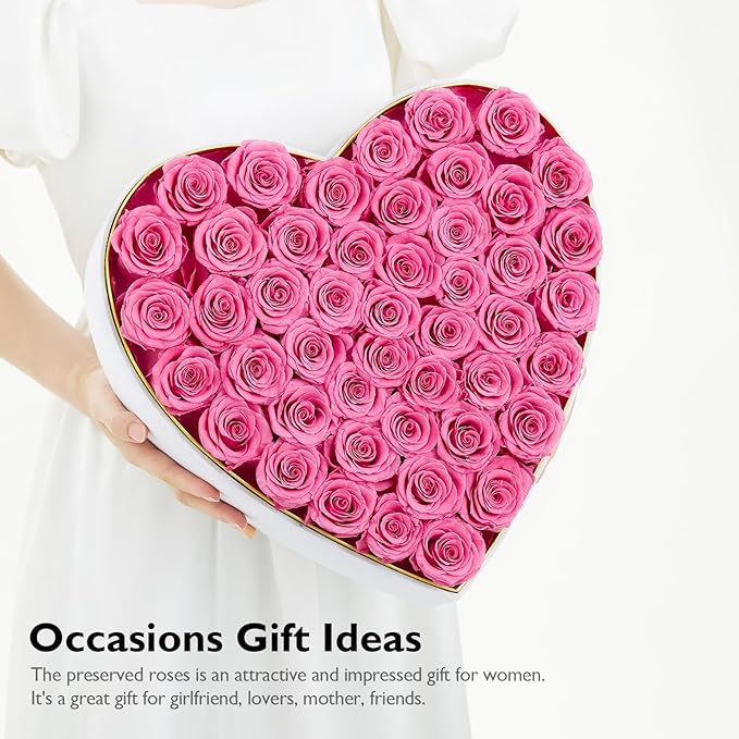 Eterfield Forever Flowers in Heart Shape Box, Preserved Roses That Last a Year Preserved Flowers Birthday for Her Mom Women Wife Valentine's Day Mother's Day (47 Roses, Pink)