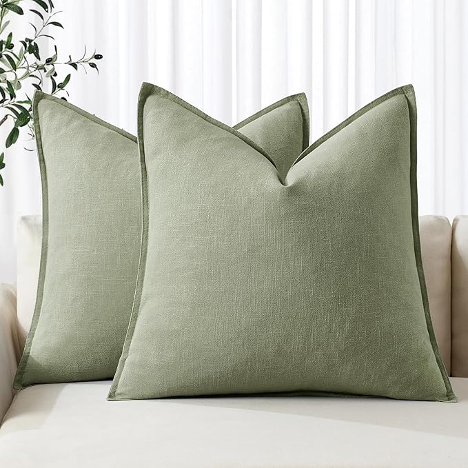 MIULEE Decorative Linen Euro Sham Pillow Covers 26x26 Sage Green Boho FarmhouseNeutral Couch Throw Pillows for Bed Pack of 2 Accent Modern Pillowcase Summer Sofa Livingroom Home Decor