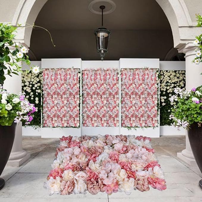 Flower Wall Panels 6pcs 24x15 Inch Artificial Wall Flower Backdrop for Wedding Party Baby Bridal Decor, Hanging Fake Silk Flower Backdrop Wall Decor (6pcs)