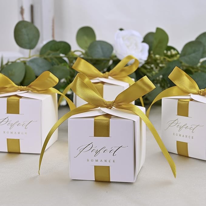 Double Face Gold Satin Ribbon 1/2 inch X 50 Yards Polyester Gold Ribbon for Gift Wrapping Very Suitable for Weddings Party Hair Bow Invitation Decorations and More