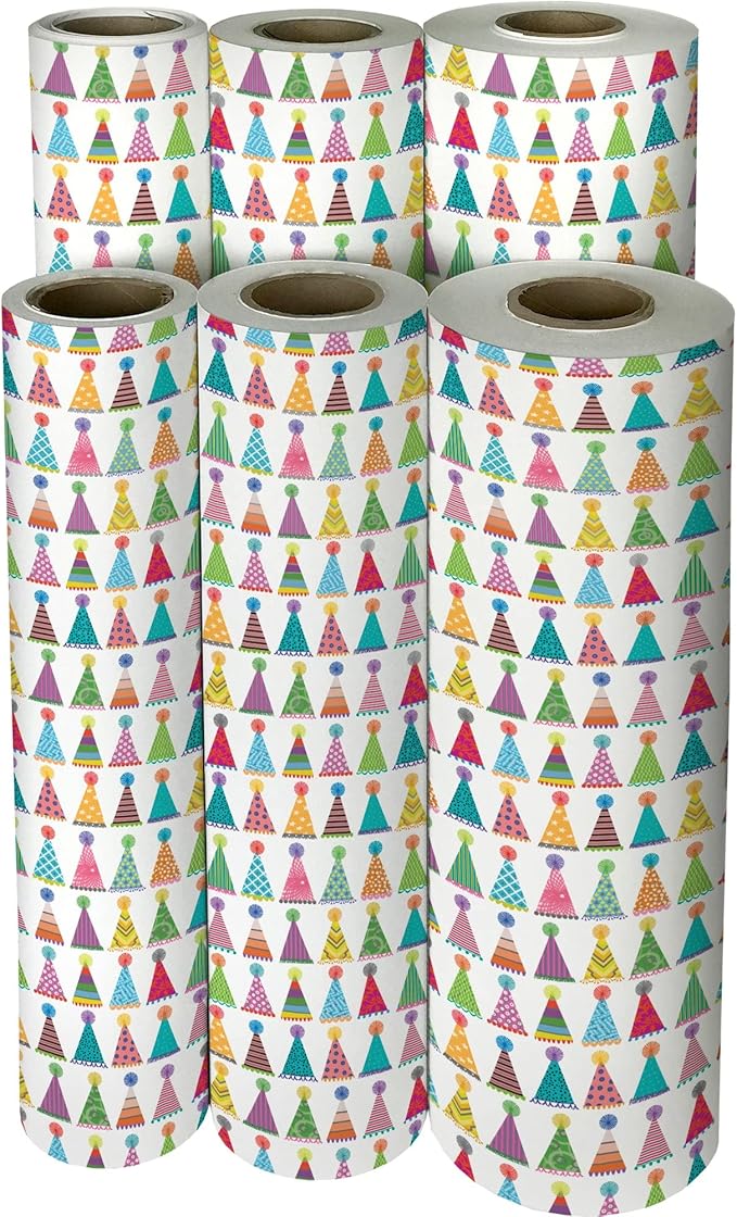 Jillson Roberts Bulk Gift Wrap, Everyday Gift Wrapping Supplies, Party Hats, 1/2 Ream 417 feet x 24 inches