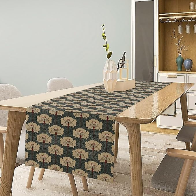 Vintage Floral Table Runner, William Morris Flowers Classic Boho Art Table Runner for Kitchen Dining Party, 13x108 Inch
