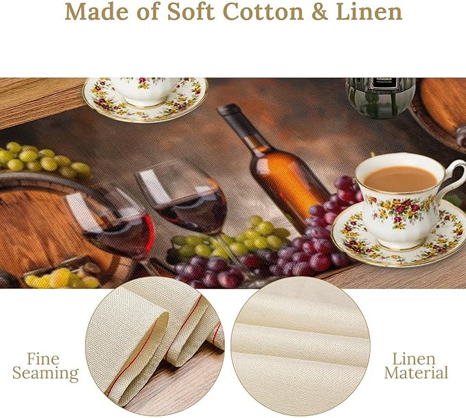 Red Wine Themed Retro Table Runner, Table Dresser Runner, Kitchen Dining Table Runners for Indoor Outdoor Holiday Decor 13x90 Inch