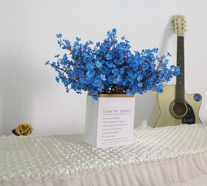 6PCS Artificial Baby Breath Flowers Fake Silk Real Touch DIY Floral Bouquets Decor Wedding Party Decoration Arrangements(Blue)