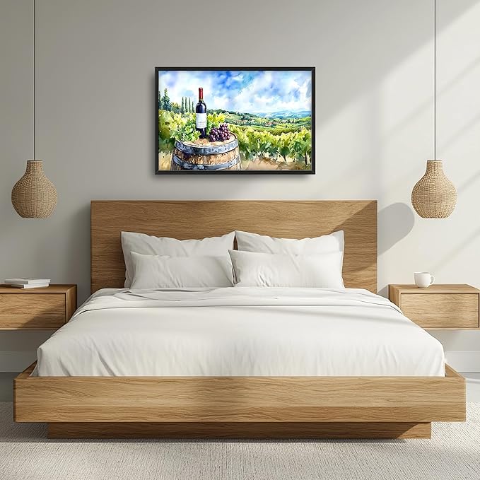 Vintage Red Wine Large Wall Art Framed Rustic Wall Decor for Living Room Country Grape Pictures Oversized Canvas Print Painting Modern Extra Large Framed Artwork for Bedroom Office Home Decor 36"x24"