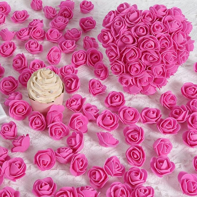 Mini Foam Rose Heads 500PCS Artificial Flower Foam Fake Flower Bulk for DIY Crafts Wedding Bouquets Baby Shower Centerpieces Floral Arrangements Party Tables Home Decorations(Deep Pink)