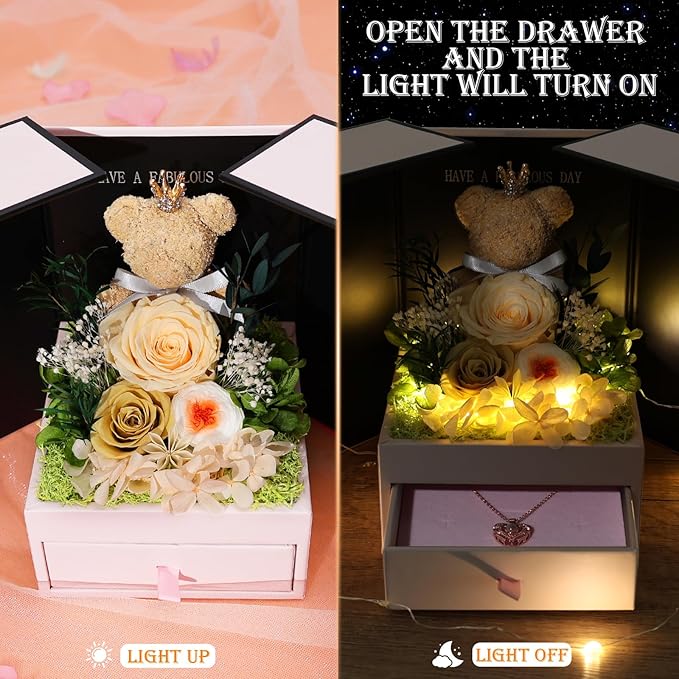 Gifts for Mom Grandma Christmas Birthday Preserved Flowers Roses with Heart Necklace Fresh Flowers for delivery Prime Eternal Forever Flower Box Xmas Gifts for Women Mother Her Wife from Daughter
