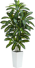 Artificial Dracaena Tree：5FT Faux Silk Tropical Yucca Floor Trees Realistic Fake Green Plant with Natural Wood Trunk & Lifelike Leaves for Home Office Decor Indoor & Outdoor (5FT,1-Pack,White)