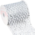VATIN 6" Silver Christmas Ribbon, Silver Glitter Mesh Diamond Web Sequin Dots Wired Christmas Ribbon for Gift Wrapping Bow Making Wreath Supply-10 Yards