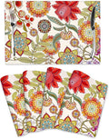 Boho Floral Placemats Set of 4, Flower Table Mats for Kitchen Dining Table, Colorful Decorative Place Mats Washable Linen Placemat 12"x18", Housewarming Gifts for New Home