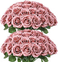 Artificial Rose Flower Dusty Rose Flowers Silk Flowers 50 pcs with Long Stem Silk Roses Bouquet for Wedding Bridal Shower Party Home Decoration