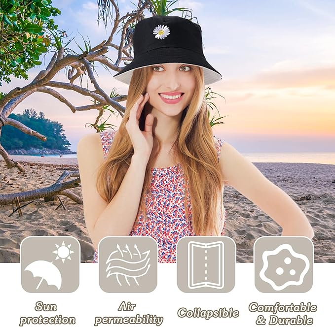 Sun Hat for Women Bucket Hat Cotton Reversible Summer Travel Beach Fishing Cap