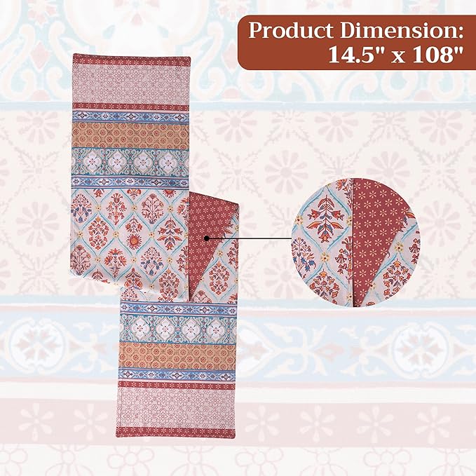 Maison d' Hermine Table Runner 100% Cotton Double Layer Table Runners 108 inches Long for Thanksgiving Christmas Decorations Home Kitchen Dining Party Wedding (Romane, 14.5" x 108")